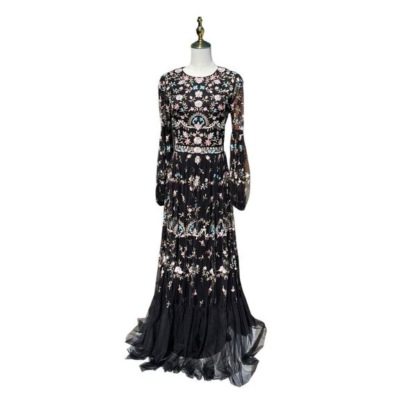 Mac Duggal 35111 Floral Embellished Embroidered Gown Blouson Sleeves Size 6‎ NWT - Picture 2 of 12